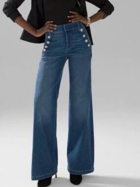 White House Black Market Blue High-Rise Wide-Leg Jeans with Decorative Buttons